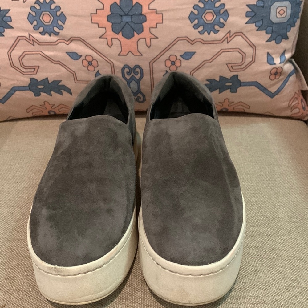 Vince Warren Sneaker. grey suede high top tennis shoe